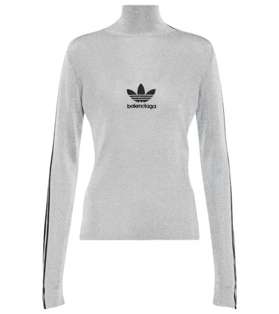 Balenciaga X Adidas High-neck Logo-print Lurex Sweater In Silver