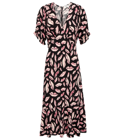 Diane Von Furstenberg Abigail Printed Wrap Midi Dress In Black