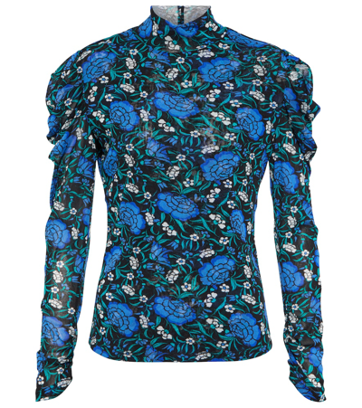 Diane Von Furstenberg Remy Floral Turtleneck Jersey Top In Passion Floral Teal