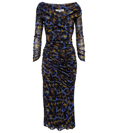 Diane Von Furstenberg Ganesa Ruched Midi Dress In Velvet Leopard Sapp Blue