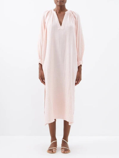 Anaak Julia Organic Cotton-gauze Midi Dress In Pale Pink