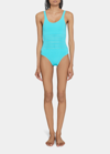 Alaïa Laser-cut Corset One-piece Swimsuit In Turquoise