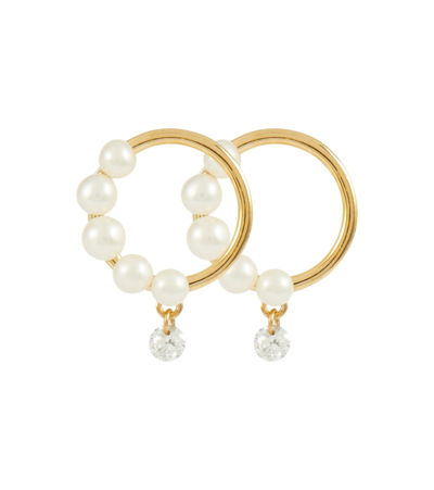 Persée Aphrodite 18kt Gold Hoop Earrings With Pearls And Diamonds In Yellow Gold