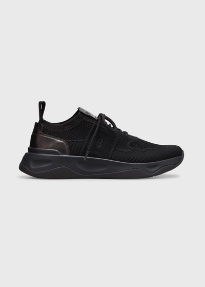 Berluti Shadow Leather-trimmed Stretch-knit Sneakers In Black