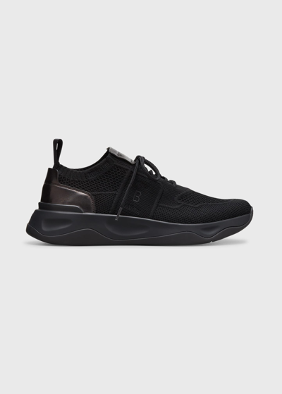 Berluti Shadow Leather-trimmed Stretch-knit Trainers In Black