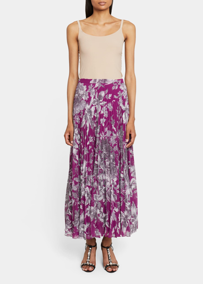 Erdem Pleated Floral Midi-skirt In Purple White