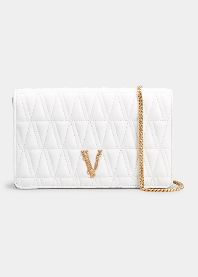 Versace Virtus Quilted Leather Wallet On Chain In White