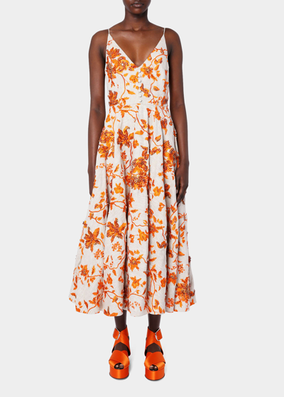 Erdem Women's Beaded & Floral-embroidered Midi-dress In Clementine