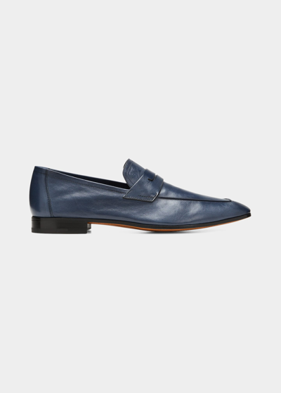 Berluti Lorenzo Leather Loafers In Blue