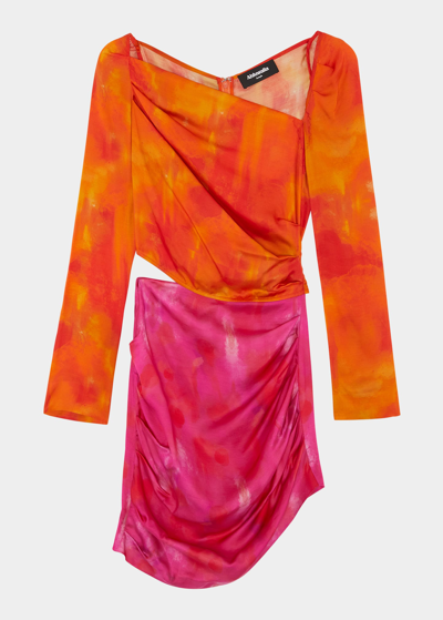 Ahluwalia Femi Draped Cut-out Mini Dress In Orange/pink
