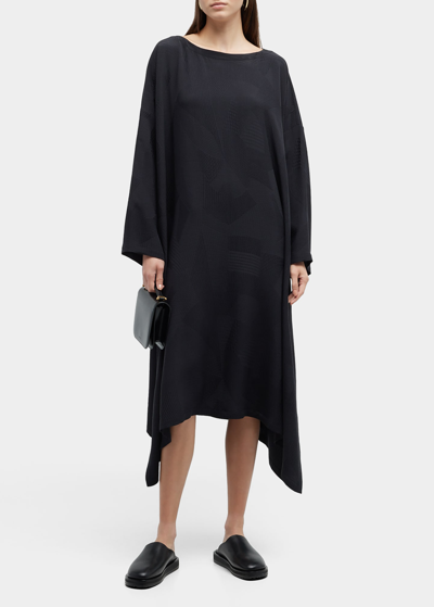 Eskandar Scoop Neck Midi Dress W/ Drop Hem In Black