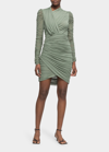 Az Factory Ruched Asymmetric Draped Mini Dress In Kaki