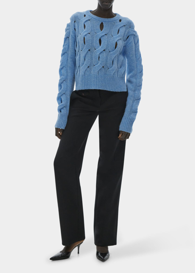 Helmut Lang Cable-knit Crewneck Cut-out Sweater In Celestial Blue