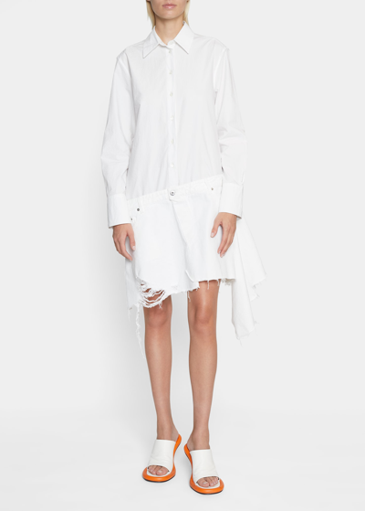 Jw Anderson Hybrid Distressed Asymmetric Shirtdress In White