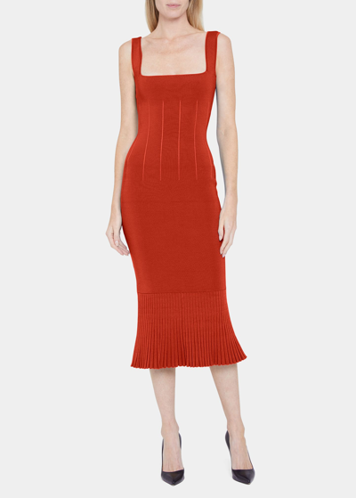 Galvan Atlanta Square-neck Knit Bodycon Dress In Arancio