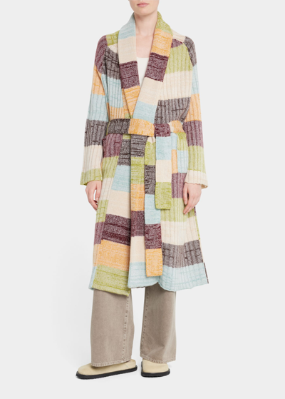 The Elder Statesman Oasis Belted Patchwork Cashmere Cardigan In Green