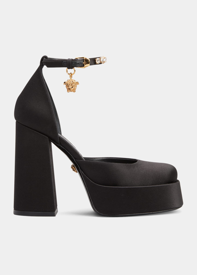 Versace Medusa Ankle-strap Platform Pumps In Black,gold