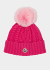 Moncler Cashmere Knit Beanie W/ Faux Fur Pom In Light Pink