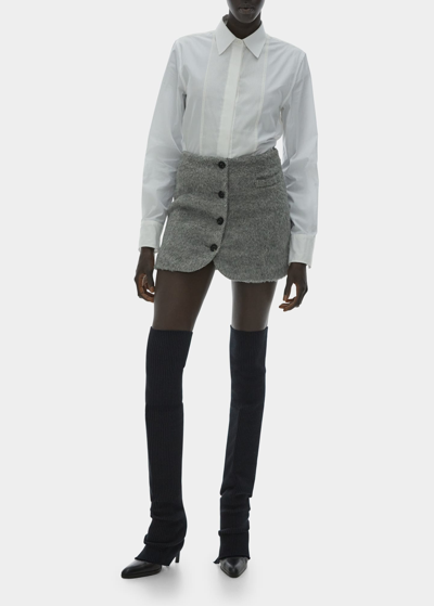 Helmut Lang Fuzzy Button-front Blazer Mini Skirt In Grey Melange
