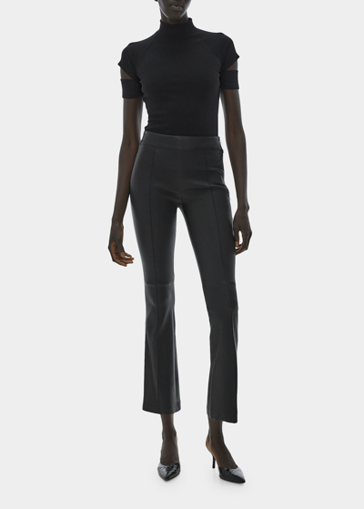 Helmut Lang Cropped Flared Leather Trousers In Black