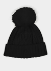 Moncler Cashmere Knit Beanie W/ Faux Fur Pom In Black