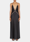 Stella Mccartney Crystal Frame Double Satin A-line Maxi Dress In 1000 Black