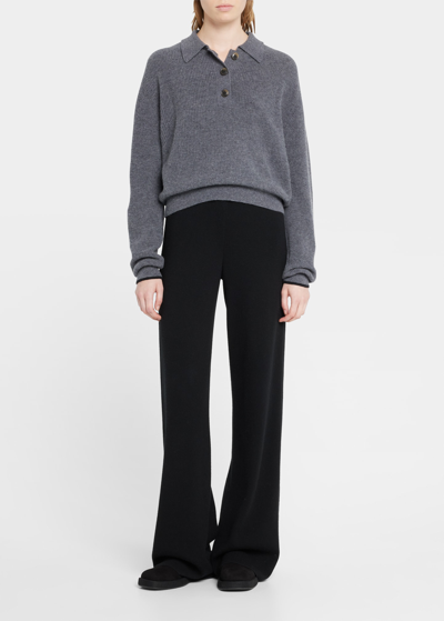 Lisa Yang The Ilse Contrast-trim Cashmere Polo Sweater In Grey
