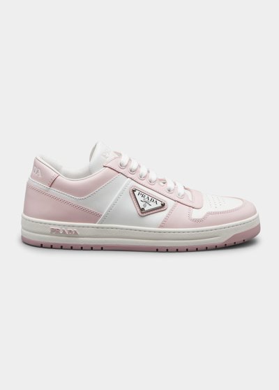 Prada Bicolor Leather Low-top Court Sneakers In Bianco Alabastro