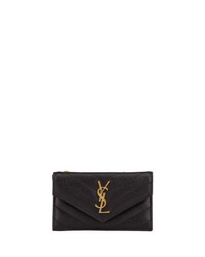 Saint Laurent Monogramme Small Grain De Poudre Ysl Envelope Wallet In Black