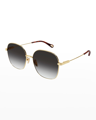 Chloé Gradient Square Metal Sunglasses In Gold