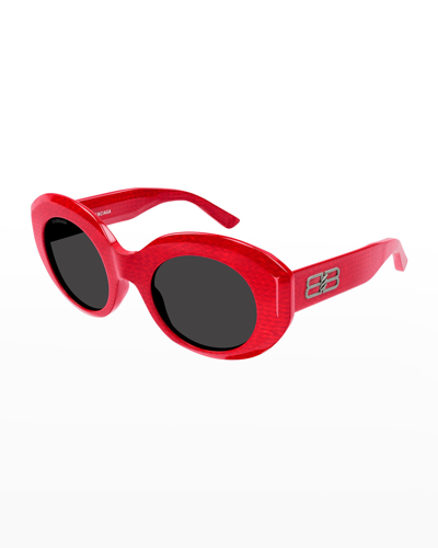 Balenciaga Logo Oval Acetate Sunglasses In Red