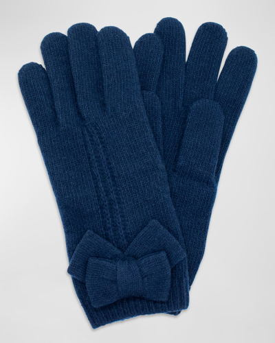 Portolano Jersey Knit Bow Cashmere Gloves In Navy
