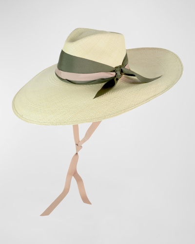 Sensi Studio Straw Extra-long Brim Hat With Bow Band In Natural Pine