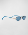 By Far Texas Matt Oval Metal & Acetate Sunglasses In Blue