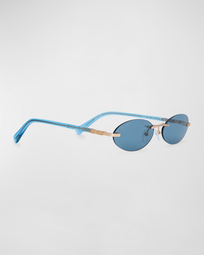 By Far Texas Matt Oval Metal & Acetate Sunglasses In Blue