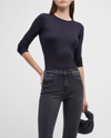 Majestic Soft Touch Flat-edge Long-sleeve Crewneck Top In Blanc
