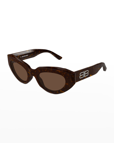 Balenciaga Logo Tortoiseshell Acetate Cat-eye Sunglasses In Shiny Dark Havana