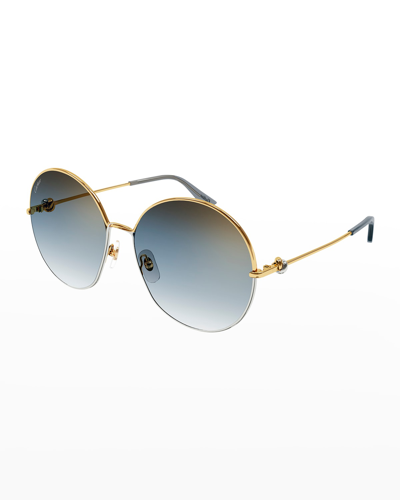 Cartier Two-tone Knotted Round Metal Sunglasses In Gold