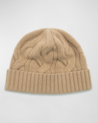 Portolano Giant Cable Knit Cashmere Beanie In Cammello Chiaro