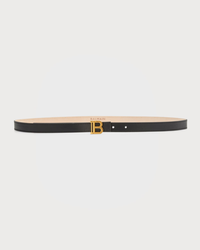 Balmain B Buckle Skinny Leather Belt In Noir