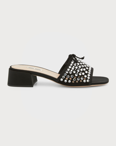 Miu Miu Ciabatte Strass Perforated Block-heel Slide Sandals In Nero