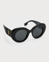 Burberry Monogram Round Acetate & Plastic Sunglasses In Black
