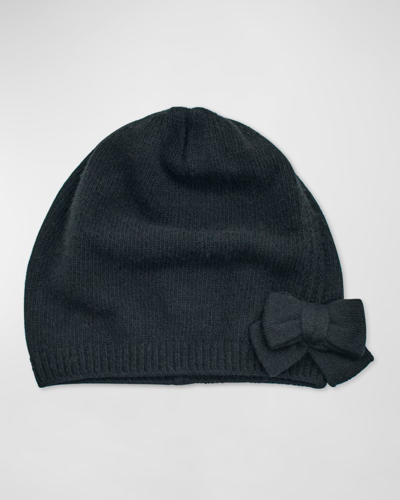 Portolano Jersey Knit Bow Slouch Cashmere Beanie In Black