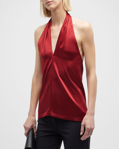 Theory Ertil Silky Satin Halter Top In Red Dahlia