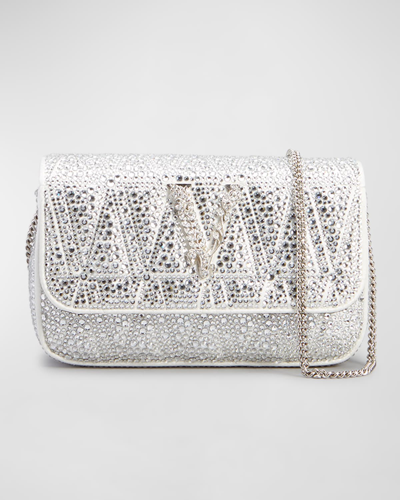 Versace Virtus Mini Crystal Chain Crossbody Bag In 1w00p Bianco Otti