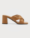 Prada Quilted Lambskin Crisscross Slide Sandals In Caramel