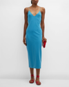 Giorgio Armani Jersey Midi Dress W/ Strappy Back In Turquoise