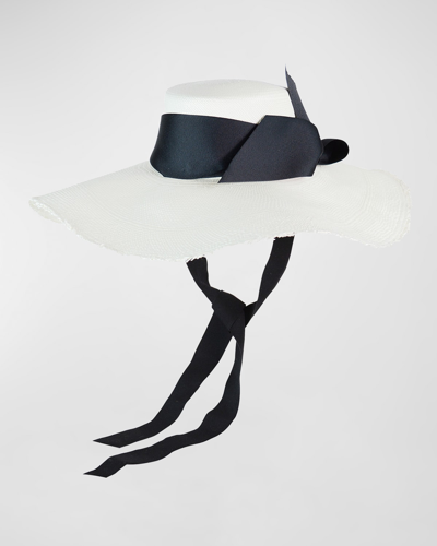 Sensi Studio Frayed Floppy Straw Long Brim Hat In White Black