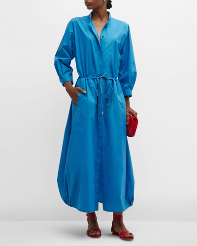 Giorgio Armani Poplin Dress W/ Drawcord Waist In Turquoise