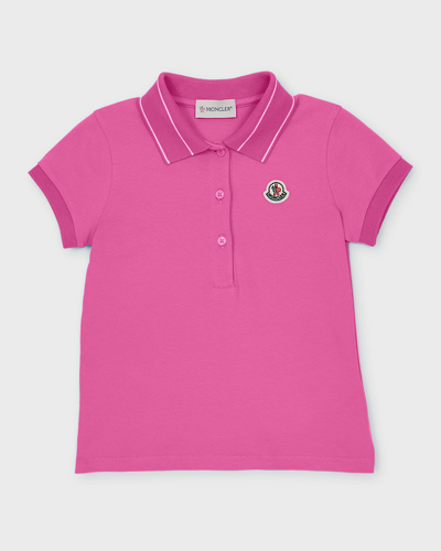 Moncler Kids' Girl's Polo Shirt W/ Logo Patch In Pink